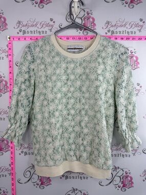 Azul blouse Lacie floral Pastel Green Lace Overlay Blouse with Cream Trim
